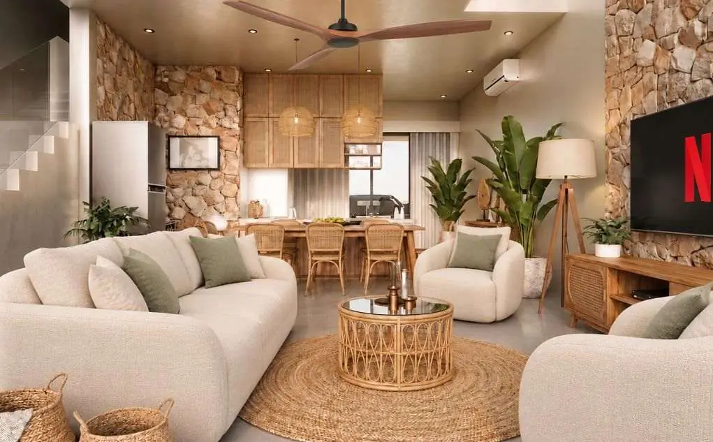 Villa C double-height living and dining room